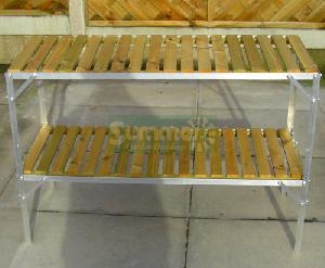 GREENHOUSES - Staging 2 tier wooden slatted GREENHOUSES - Staging 2 tier wooden slatted