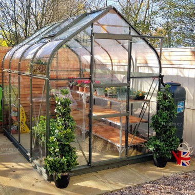 Green Aluminium Greenhouse 144 - Curved Eaves Green Aluminium Greenhouse 144 - Curved Eaves