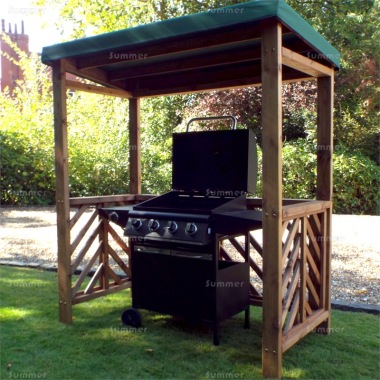 Barbecue Shelter 456 - Green Showerproof Canopy, Fully Assembled, FSC® Certified