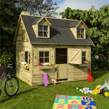 Pressure Treated Two Storey Playhouse 664 - Upstairs to one Side, FSC® Certified