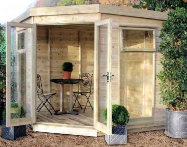 Corner Summerhouse 672 - Low Level Glazing, Double Door Corner Summerhouse 672 - Low Level Glazing, Double Door