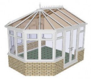 Victorian 3 bay Conservatory 41 - PVCu, Dwarf Wall Victorian 3 bay Conservatory 41 - PVCu, Dwarf Wall
