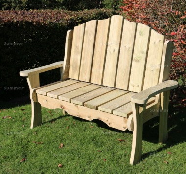 2 Seater Bench 704 - Pressure Treated, Slatted Seat and Back