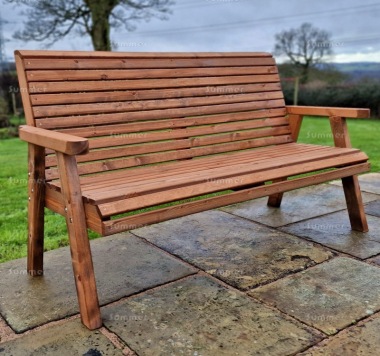3 Seater Bench 730 - Brown Finish, Fully Assembled