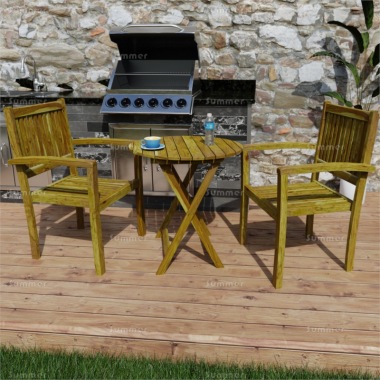 2 Seater Teak Bistro Set 173 - Stacking Armchairs, Round Table