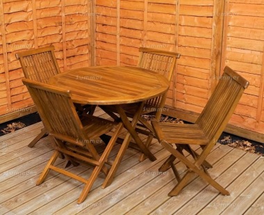 4 Seater Teak Dining Set 189 - Folding Chairs, Round Table