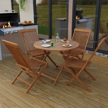 4 Seater Teak Dining Set 189 - Folding Chairs, Round Table 4 Seater Teak Dining Set 189 - Folding Chairs, Round Table