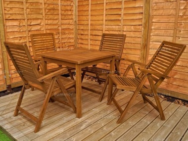 4 Seater Teak Dining Set 204 - Reclining Chairs, Square Table