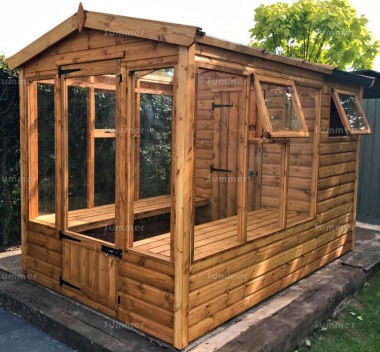 Wooden Greenhouse 154 - Built In Shed, Toughened Glass