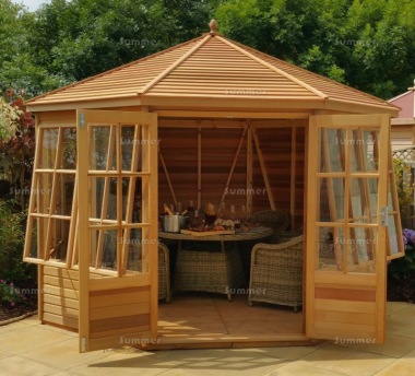 Cedar Octagonal Summerhouse 745 - Georgian, Toughened Glass Cedar Octagonal Summerhouse 745 - Georgian, Toughened Glass