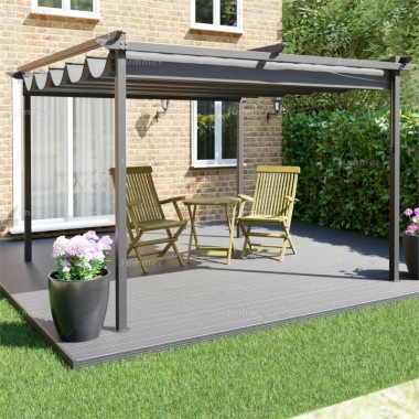 Metal Gazebo 115 - Powder Coated Steel, Retractable Canopy Metal Gazebo 115 - Powder Coated Steel, Retractable Canopy