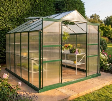 Aluminium Greenhouse 090 - Green, Polycarbonate, Base Included Aluminium Greenhouse 090 - Green, Polycarbonate, Base Included