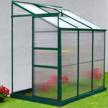 Aluminium Lean To Greenhouse 125 - Green, Polycarbonate, Base Included