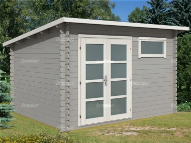 Pent Roof 28mm Log Cabin 322 - Double Door Pent Roof 28mm Log Cabin 322 - Double Door