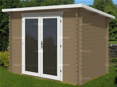 Double Door Pent Roof 28mm Log Cabin 484 - Large Panes Double Door Pent Roof 28mm Log Cabin 484 - Large Panes