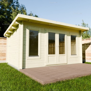 Double Door 45mm Pent Roof Log Cabin 013 - Double Glazed