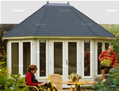 Double Door 45mm Octagonal Log Cabin 203 - Large Panes Double Door 45mm Octagonal Log Cabin 203 - Large Panes