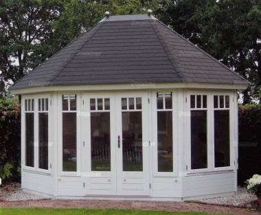 Double Door 45mm Octagonal Log Cabin 209 - Large Panes Double Door 45mm Octagonal Log Cabin 209 - Large Panes