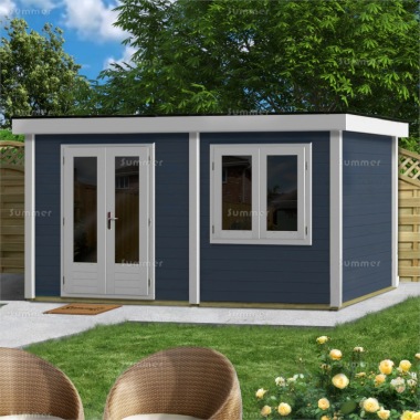 Double Door 28mm Pent Roof Log Cabin 221 - Double Glazed