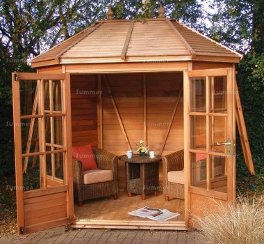 Cedar Octagonal Summerhouse 102 - Georgian, Toughened Glass Cedar Octagonal Summerhouse 102 - Georgian, Toughened Glass