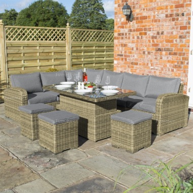 9 Seater Rattan Corner Set 738 - Aluminium Frame, Adjustable Table