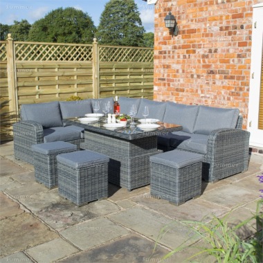 9 Seater Rattan Corner Set 739 - Aluminium Frame, Adjustable Table