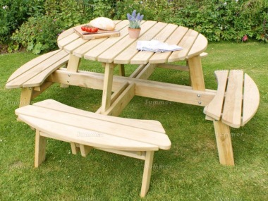 8 Seater Round Picnic Table 842 - 3ft 10in Table, Pressure Treated 8 Seater Round Picnic Table 842 - 3ft 10in Table, Pressure Treated