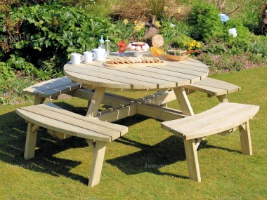 8 Seater Round Picnic Table 840 - 4ft 5in Table, Pressure Treated, FSC® Certified