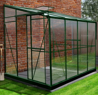 Aluminium Lean To Greenhouse 338 - Toughened Glass, Silver or Green Finish