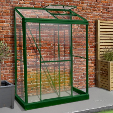 Aluminium Lean To Greenhouse 341 - Toughened Glass, Silver or Green Finish