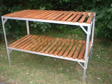 Grey Aluminium Wooden Slatted 2 Tier Staging 363 Grey Aluminium Wooden Slatted 2 Tier Staging 363