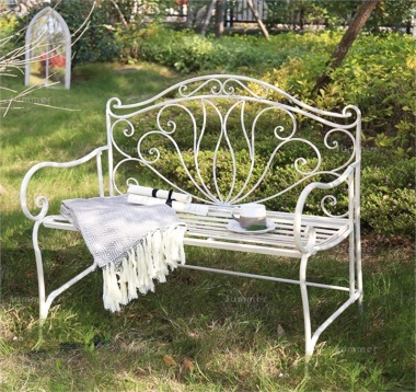 2 Seater Vintage Bench 605 - Wrought Iron, White Antique Finish