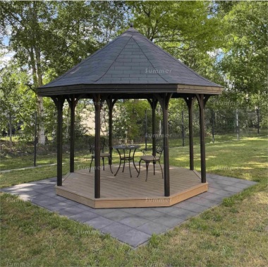 Octagonal Wooden Gazebo 295 - Timber Floor, High Pitch Roof