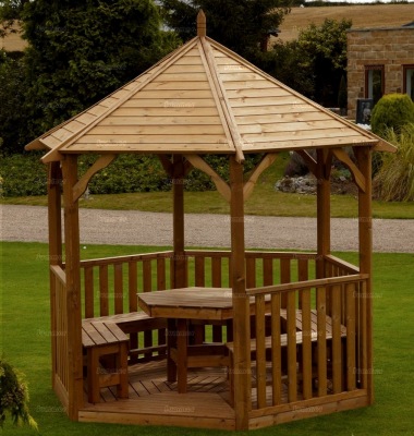 Gazebo 418 - Hexagonal, Pressure Treated, Benches