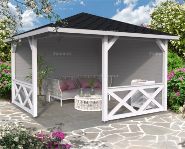 Wooden Corner Gazebo 901 - Fully Boarded Walls, Balustrades