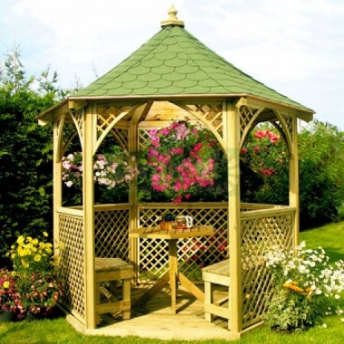 Wooden Gazebo 33 - Hexagonal, Pressure Treated, Felt Tiles Wooden Gazebo 33 - Hexagonal, Pressure Treated, Felt Tiles