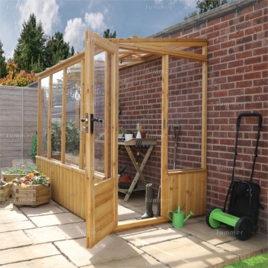 Wooden Lean to Greenhouse 291 - Part Boarded, Hinged Door Wooden Lean to Greenhouse 291 - Part Boarded, Hinged Door