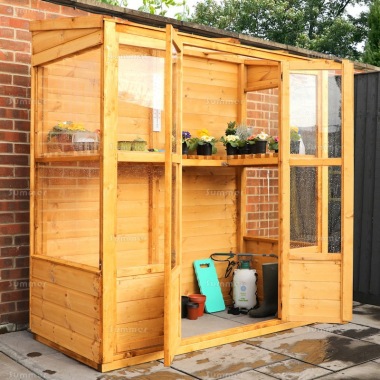 Wooden Pent Greenhouse 295 - Part Boarded, Hinged Double Doors Wooden Pent Greenhouse 295 - Part Boarded, Hinged Double Doors