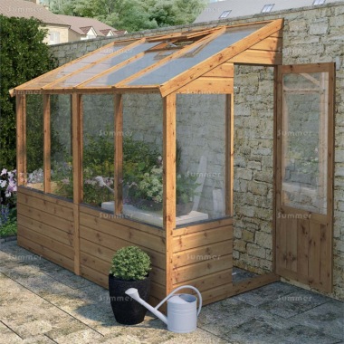 Wooden Lean to Greenhouse 296 - Part Boarded, Hinged Door Wooden Lean to Greenhouse 296 - Part Boarded, Hinged Door