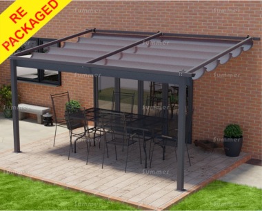 Repackaged Lean To Gazebo 160 - Powder Coated Aluminium, Retractable Canopy Repackaged Lean To Gazebo 160 - Powder Coated Aluminium, Retractable Canopy