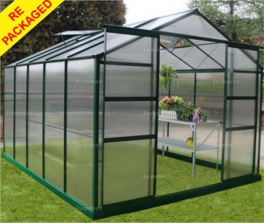 Repackaged Aluminium Greenhouse 090 - Green, Polycarbonate, Base Included