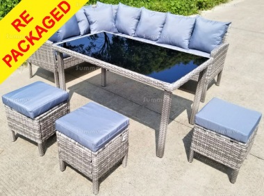 Repackaged 7 Seater Rattan Dining Set 230 - Steel Frame, 60mm Cushions